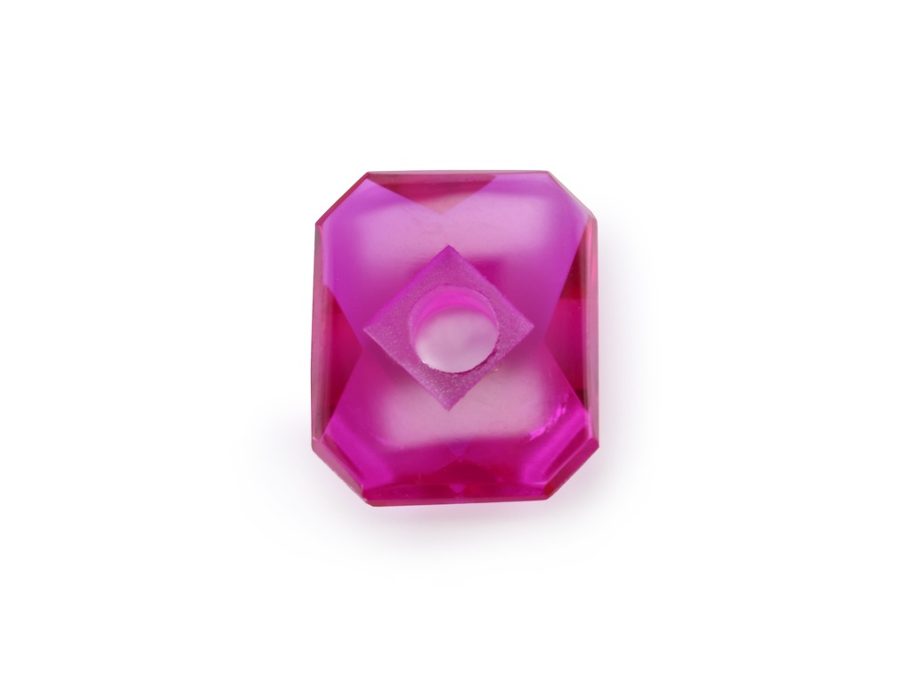 Synthetic/Lab Grown Ruby 12x10mm Emerald Cut Countersunk Center Drilled Faceted Back Bright Red