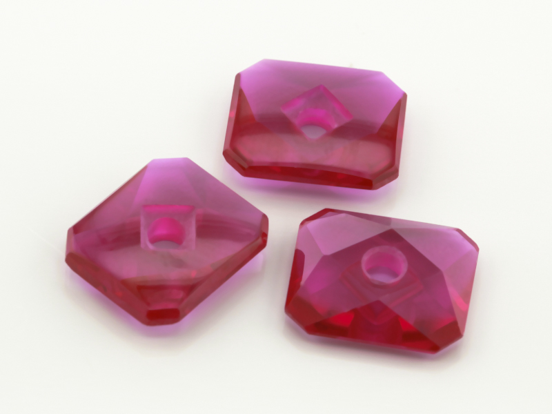 Synthetic/Lab Grown Ruby 14x12mm Emerald Cut Countersunk Center Drilled Faceted Back Bright Red