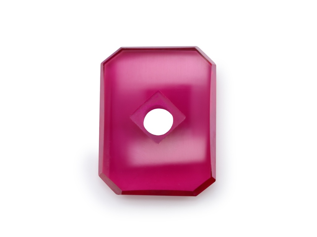 Synthetic/Lab Grown Ruby 16x12mm Emerald Cut Countersunk Center Drilled Flat Back Bright Red