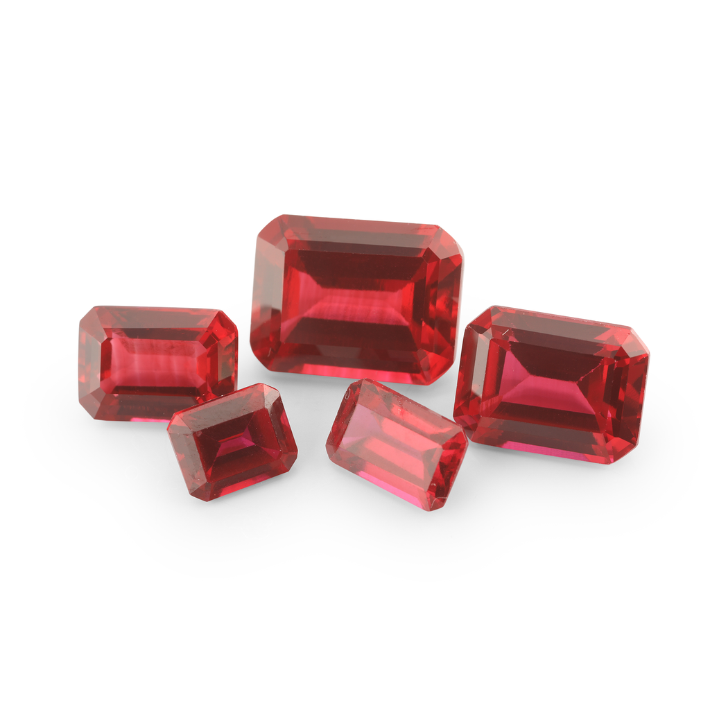 Synthetic/Lab Grown Ruby 8x6mm Emerald Cut