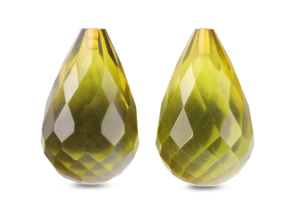Green Amber 21x13mm Briolette Pair