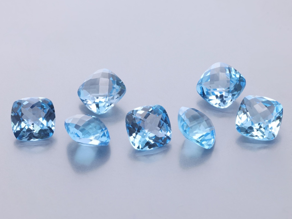 [TMAH0500] Medium Blue Topaz 5.00mm Square Cushion Chequerboard