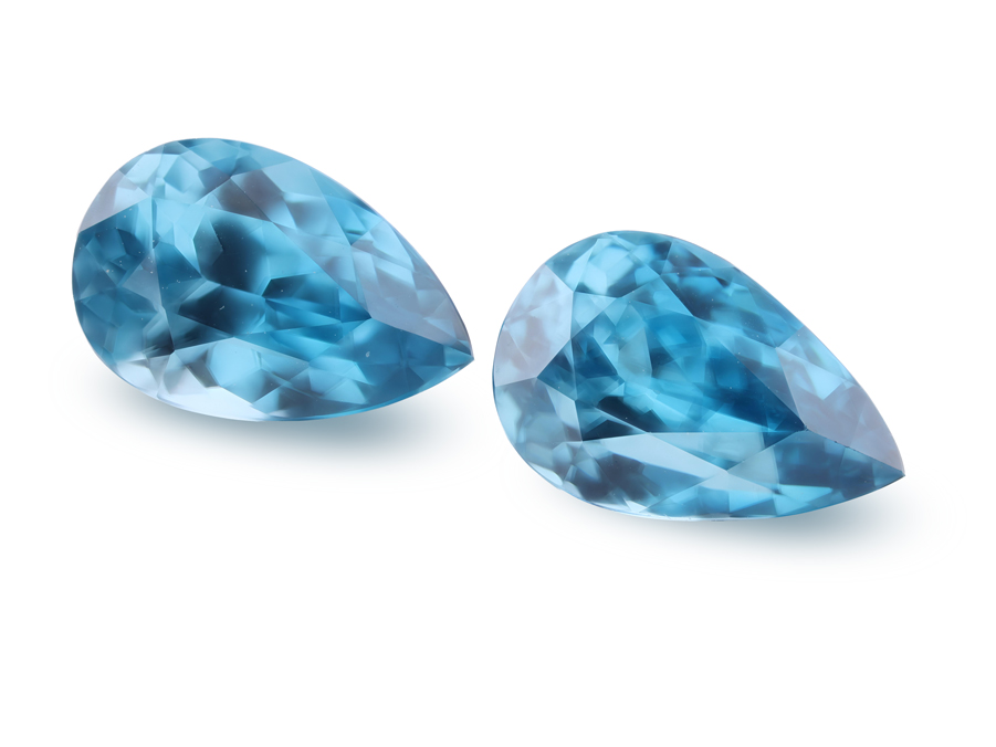 [WZPB1007X2] Blue Zircon 10.3x6.8mm Pear PAIR