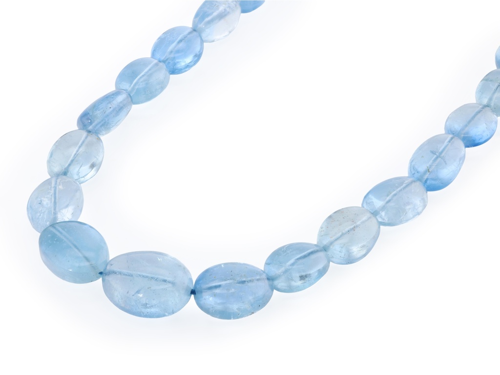 [BEADX3186] Aquamarine 6x5-12x10mm Polished Flat Oval Graduated