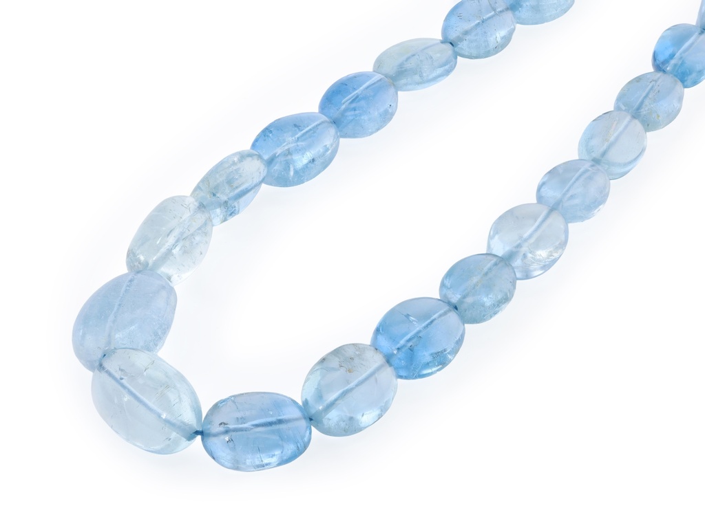 [BEADX3187] Aquamarine 6x5-12x10mm Polished Flat Oval Graduated