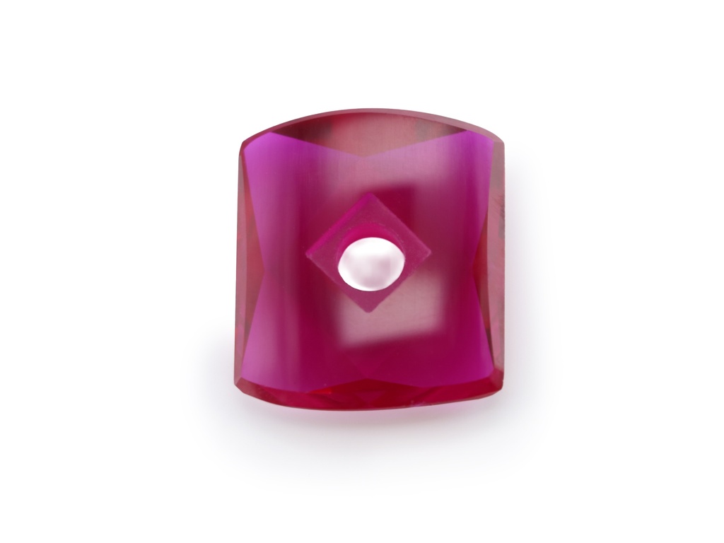 Synthetic/Lab Grown Ruby 14.5x12mm Barrel Countersunk Center Drilled Faceted Back Pink Red