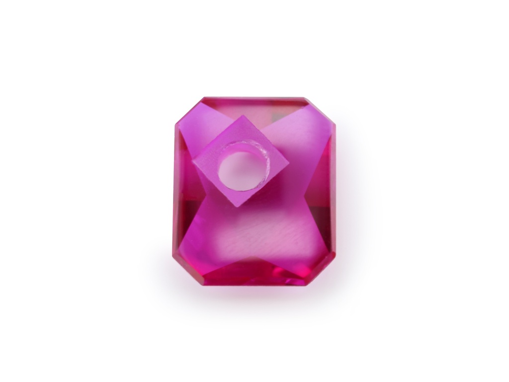 [YROW1210B2] Synthetic Ruby 12x10mm Emerald Cut Countersunk Corner Drilled Faceted Back Bright Red