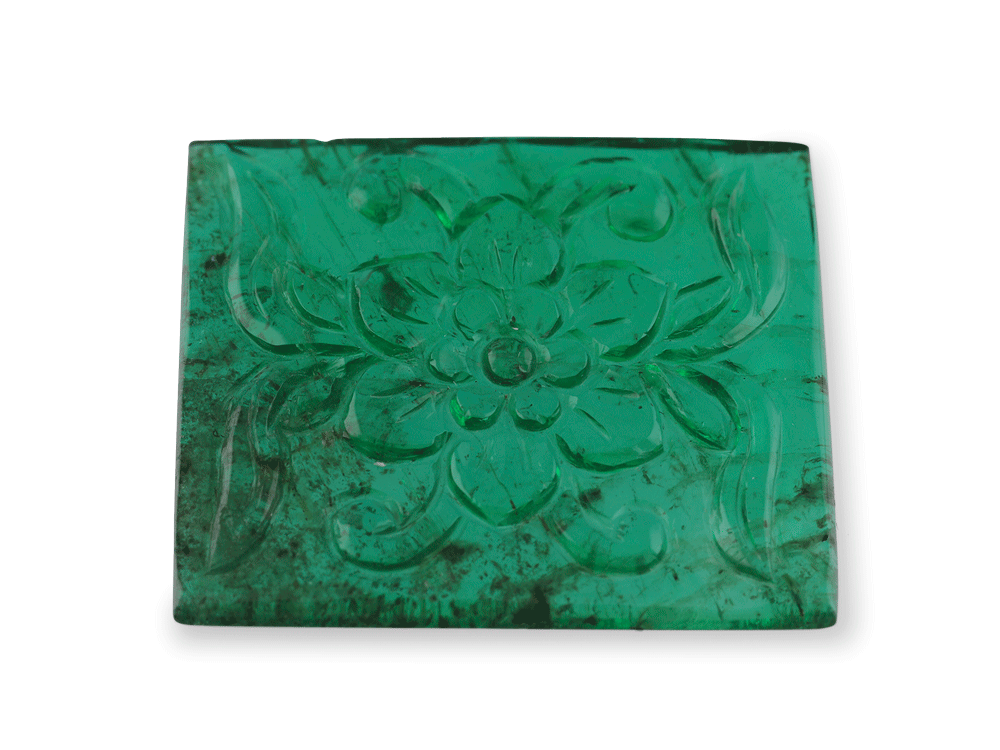 Emerald 19.9x17mm Rectangular Flower Carving 