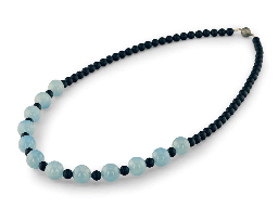 [FIN3051] [FIN3051] Aqua & Onyx Strand w Blk Rhdm 8mm Matt Clasp