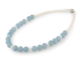 [FIN3052] [FIN3052] Aqua & Pearl Strand w Blk Rhdm 8mm Matt Fancy Clasp