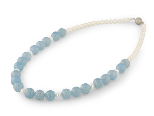[FIN3052] Aqua & Pearl Strand w Blk Rhdm 8.00mm Matt Fancy Clasp Finished
