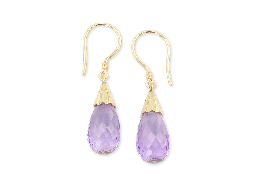 [FIN3040] Amethyst Lt 20x10mm Briolette 9ct YG Earrings 