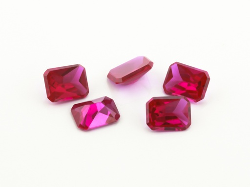 [RSJ1048] Synthetic Ruby Pink 8x6mm Emerald Cut Buff Top Flat Back