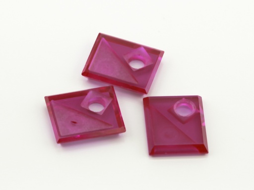 [RSJ1064] Synthetic Ruby Pink 12x10mm Rectangular Buff Top Corner CS w/ Empty Tri Hole